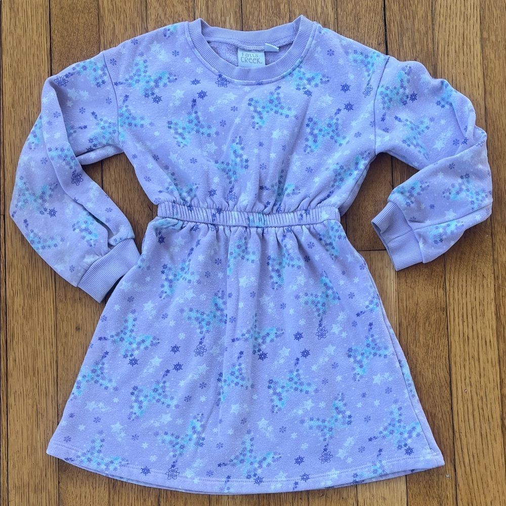Lavender Dress with blue butterfly snowflake designs